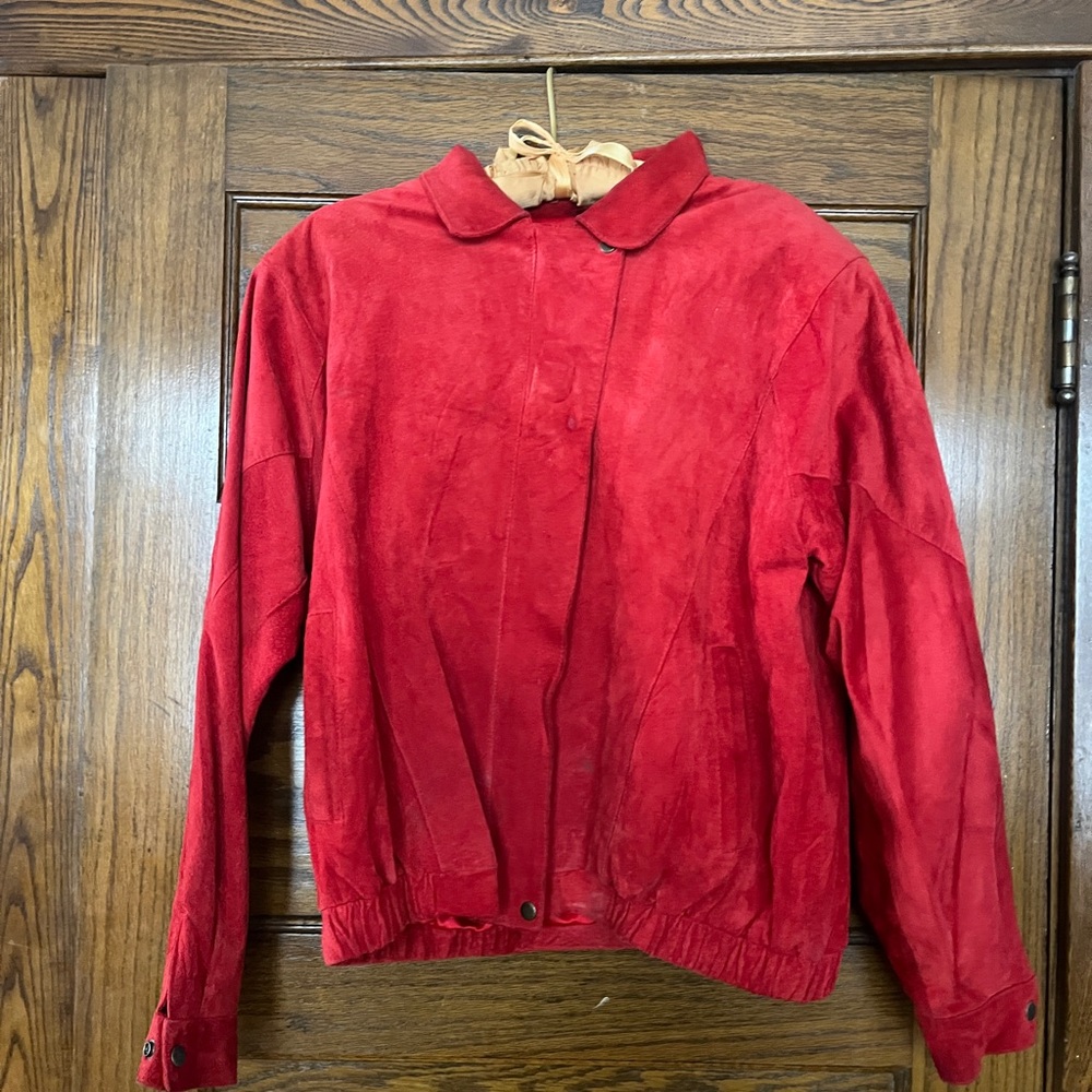 Chic Red Suede Bomber Jacket